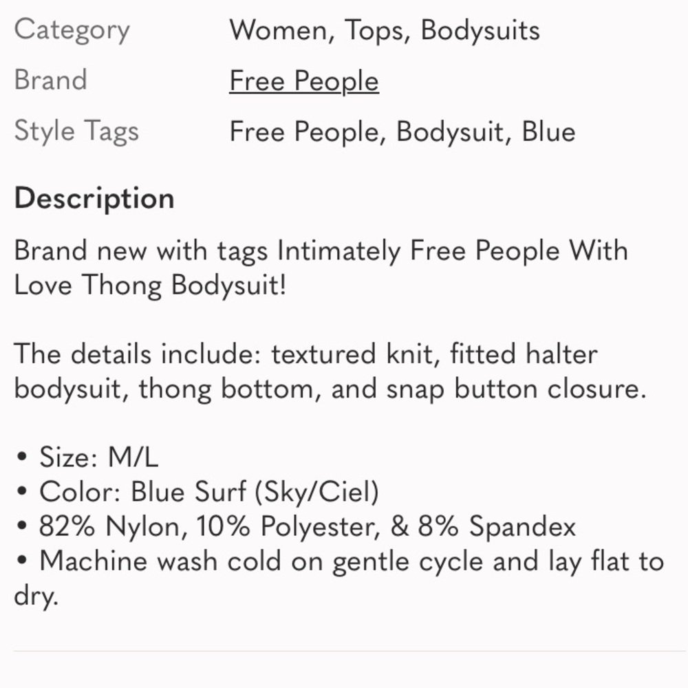 Free People! FP Intimately With Love Thong Bodysuit In Blue Surf/Sky Ciel NWT! - Picture 7 of 7